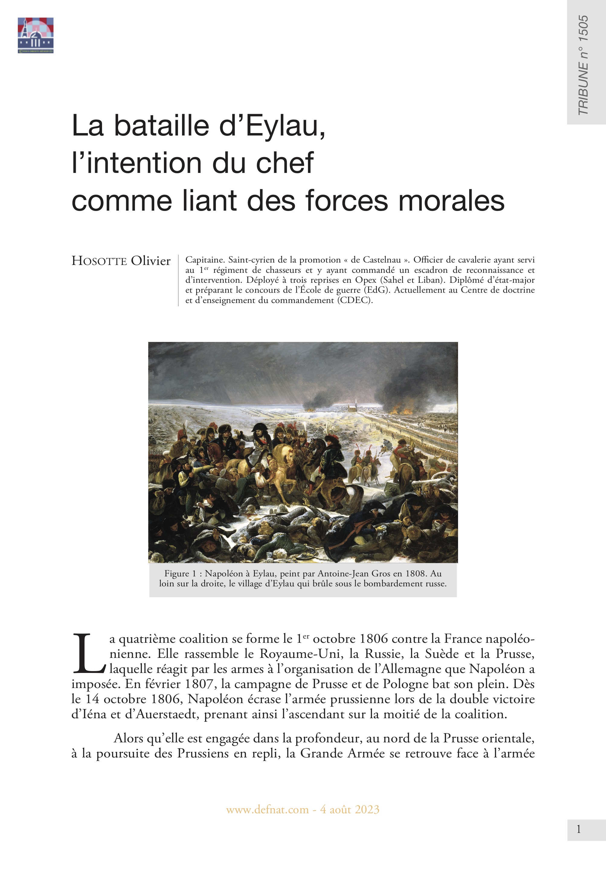 La bataille d’Eylau, l’intention du chef comme liant des forces morales (T 1505)
